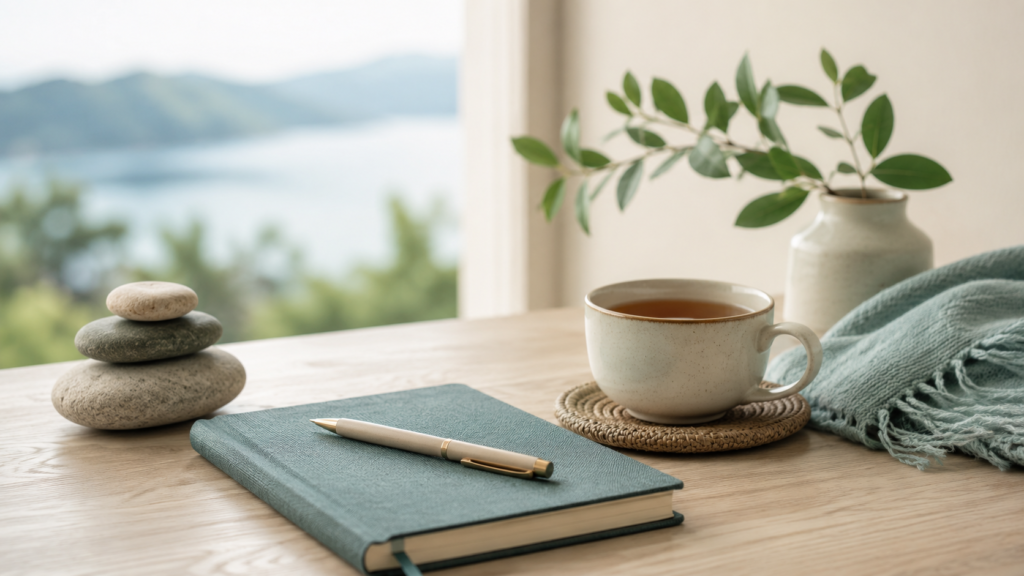 reset your mind while drinking tea and journaling