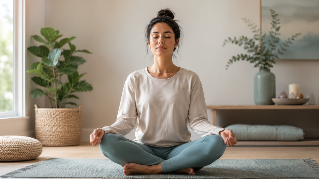 woman meditating in a calm environment