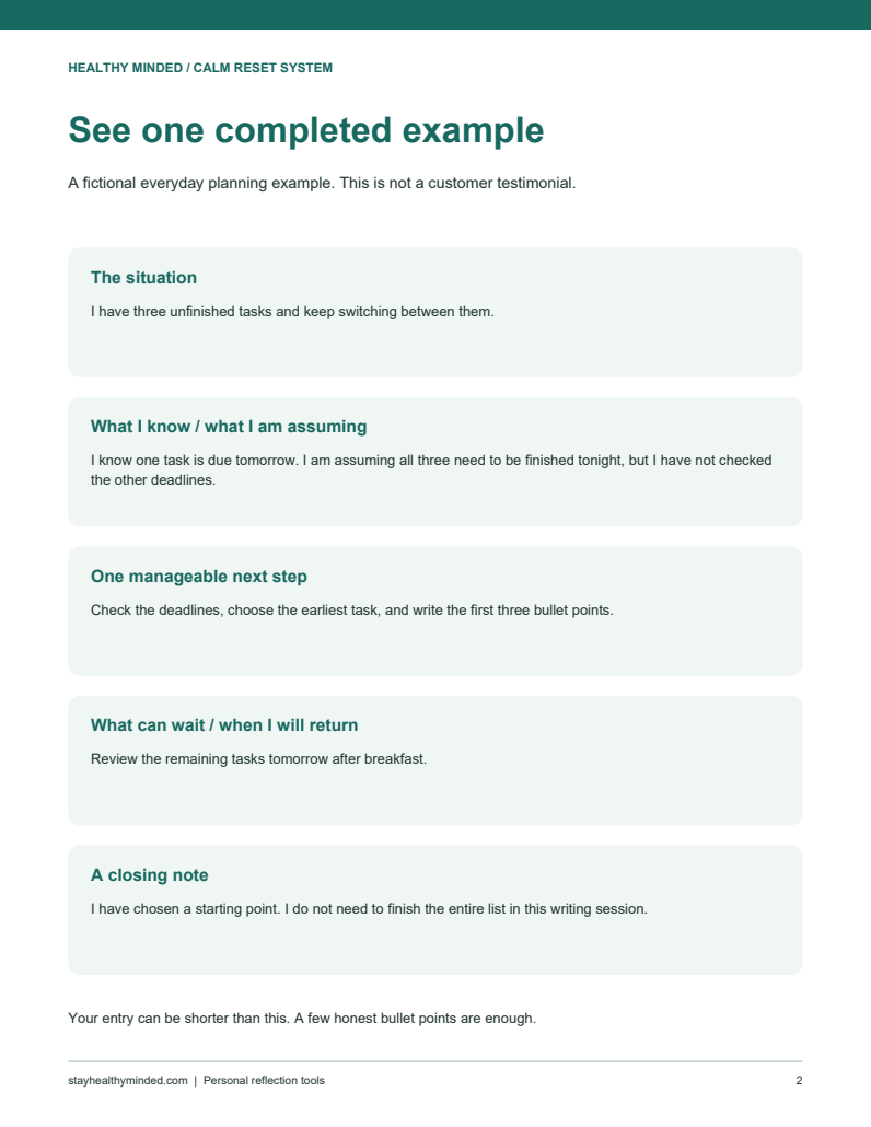 Completed fictional example from Your Reset Practice